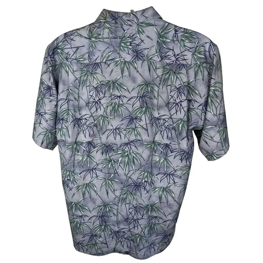 Tommy Bahama Men's Silk‎ Hawaiian Shirt Blue Palm Print Short Sleeve Button-Up M